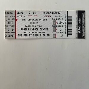 Hedley Final Tour Concert Ticket New Unused Cageless Tour 2018 Jacob Hoggard